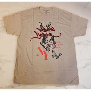 Fashion Nova Graphic T-shirt Womens Size 1X New York in Bloom Taupe Butterflies‎